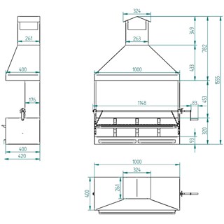 BARBACOA DE CARBÓN Y LEÑA CON PARAVIENTOS, CAMPANA Y ELEVADOR BVE-102 - Imagen 2