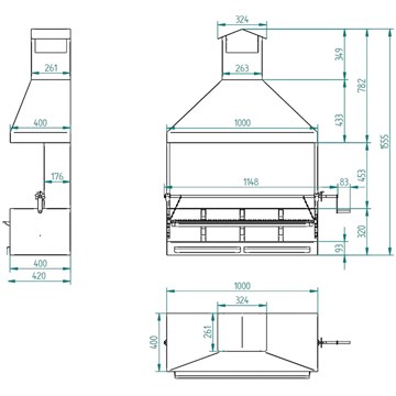 BARBACOA DE CARBÓN Y LEÑA CON PARAVIENTOS, CAMPANA Y ELEVADOR BVE-102 - Imagen 2