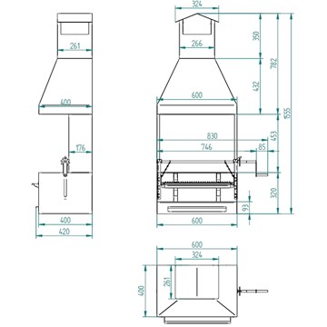 BARBACOA DE CARBÓN Y LEÑA CON PARAVIENTOS, CAMPANA Y ELEVADOR BVE-62 - Imagen 2