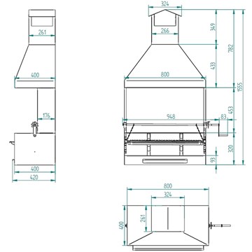 BARBACOA DE CARBÓN Y LEÑA CON PARAVIENTOS, CAMPANA Y ELEVADOR BVE-82 - Imagen 2