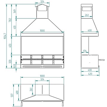 BARBACOA DE CARBÓN Y LEÑA CON PARAVIENTOS Y CAMPANA BV-102 - Imagen 2