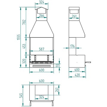 BARBACOA DE CARBÓN Y LEÑA CON PARAVIENTOS Y CAMPANA BV-62 - Imagen 2
