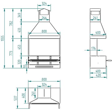 BARBACOA DE CARBÓN Y LEÑA CON PARAVIENTOS Y CAMPANA BV-82 - Imagen 2