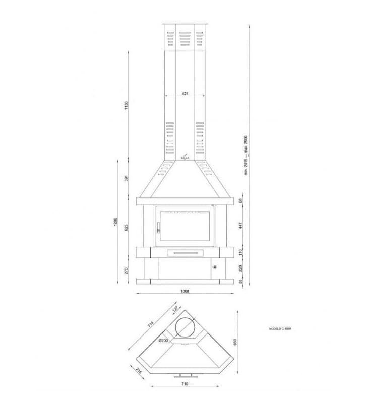 Chimenea Leña Interior C-300 Rincón con Horno FM - Monomat Materiales